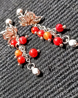 Cercei argint opal de foc etiopian rosu tija fluturi lant charm floare argint minimalisti boho chic trendy - Transport gratuit