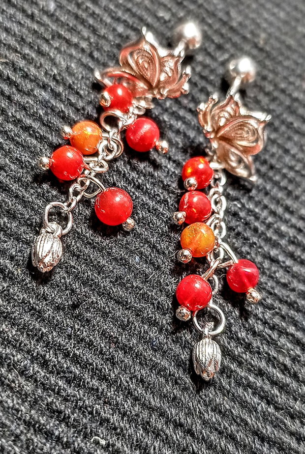 Cercei argint opal de foc etiopian rosu tija fluturi lant charm floare argint minimalisti boho chic trendy - Transport gratuit