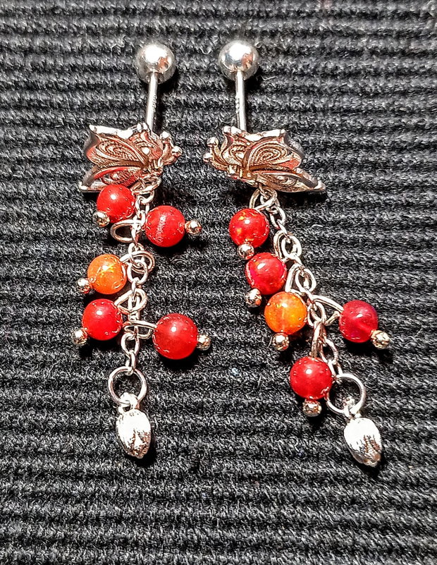 Cercei argint opal de foc etiopian rosu tija fluturi lant charm floare argint minimalisti boho chic trendy - Transport gratuit