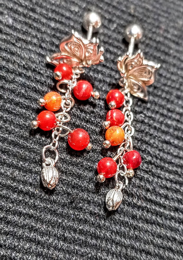 Cercei argint opal de foc etiopian rosu tija fluturi lant charm floare argint minimalisti boho chic trendy - Transport gratuit
