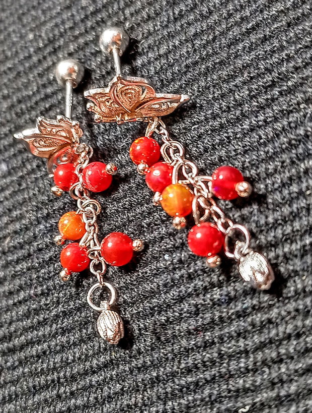 Cercei argint opal de foc etiopian rosu tija fluturi lant charm floare argint minimalisti boho chic trendy - Transport gratuit