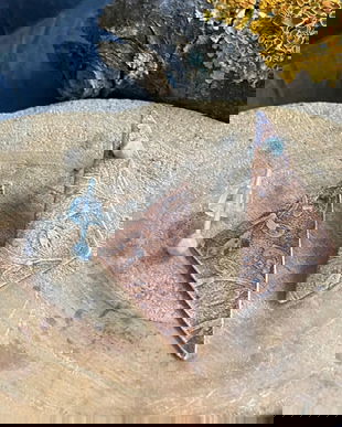 Cercei asimetrici, doi in unul, din argint 925 si cupru gravat chimic