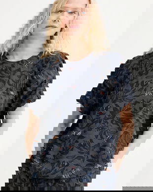 MUNTHE bluză LUSTANNA culoarea bleumarin, cu imprimeu, 253103125320