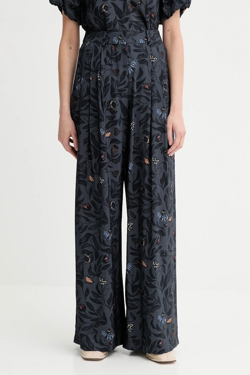 MUNTHE pantaloni FAICUS culoarea bleumarin, lat, high waist, 253140225320