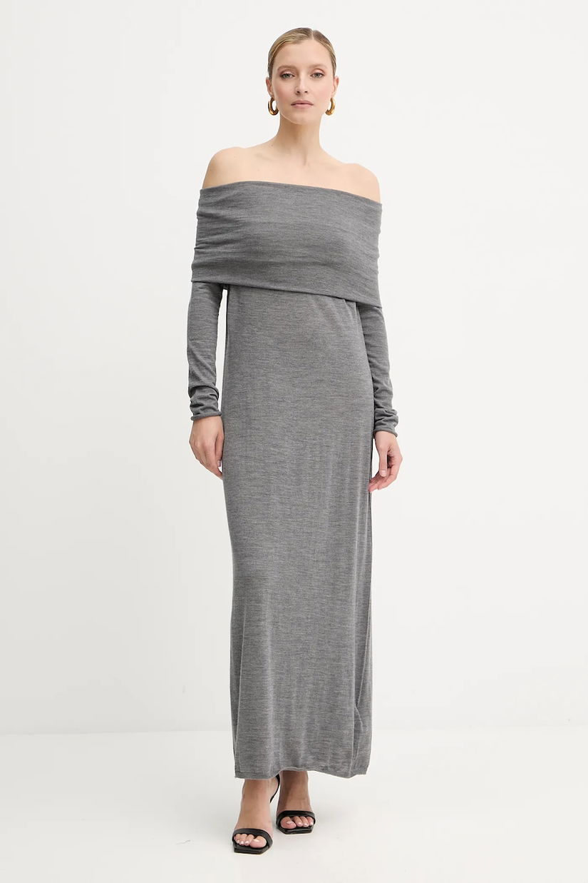 Liviana Conti rochie din lână culoarea gri, maxi, drept, F5WA47