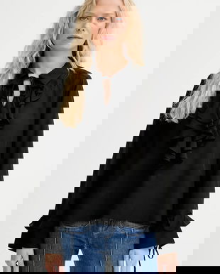 MUNTHE bluză din amestec de mătase LESIENNA culoarea negru, uni, 253100025326