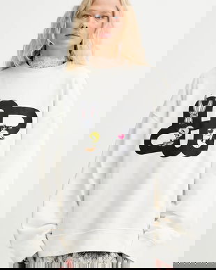 MUNTHE hanorac de bumbac LINKI culoarea alb, cu imprimeu, 253110925362