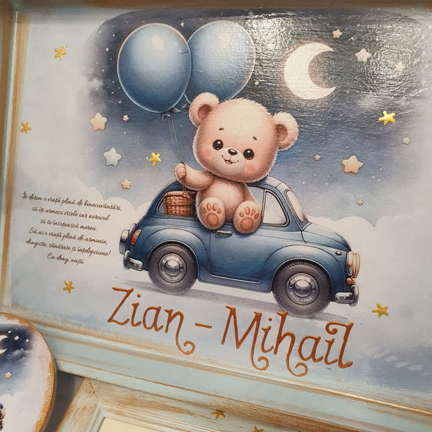 Set personalizat pentru taierea motului / 1 an, Ursulet in masina