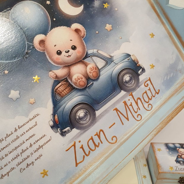 Set personalizat pentru taierea motului / 1 an, Ursulet in masina