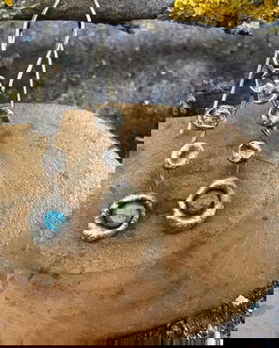 Cercei lungi din argint 925 oxidat, organici, cu pietre de labradorit