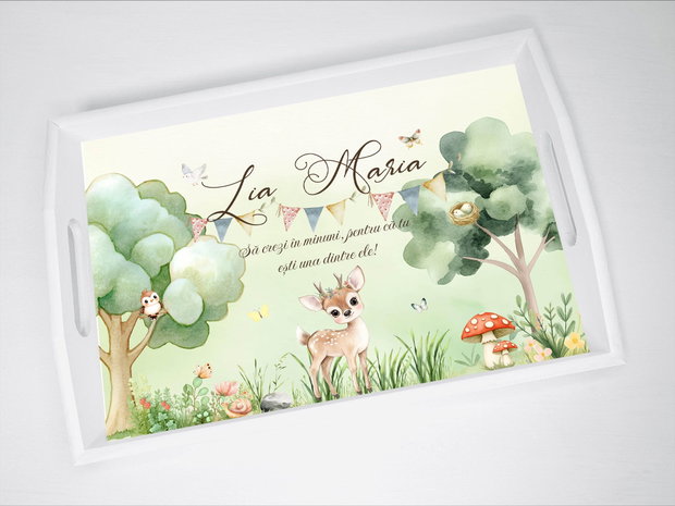 Set aniversar personalizat 1 anisor - Baby deer - Tavita turta si accesorii