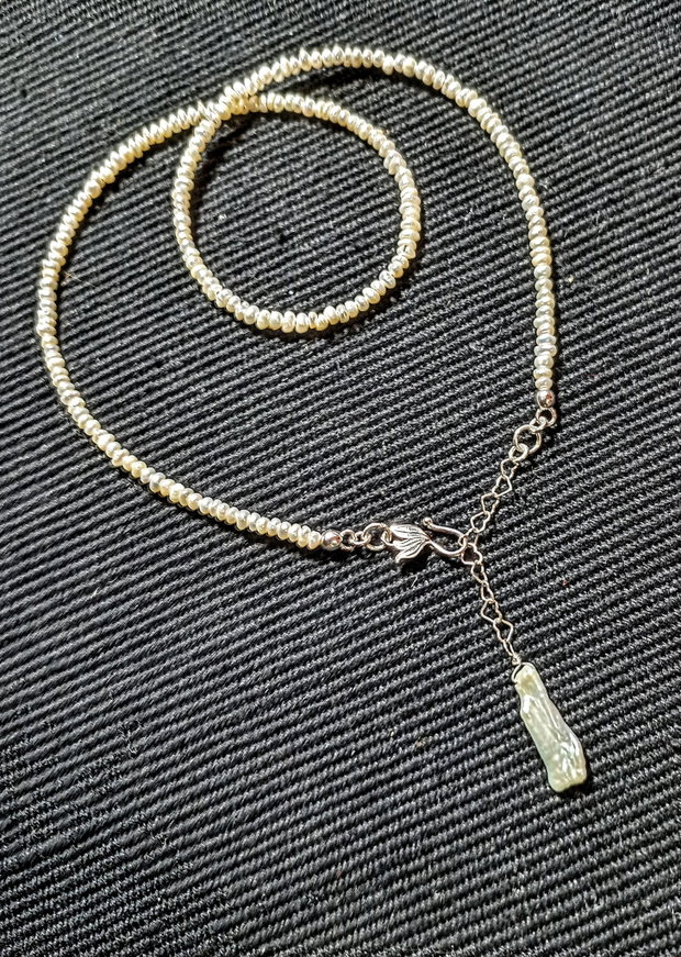 Colier argint perle naturale de cultura baroc rondele mini perla naturala keshi inchidere frontala minimalist boho chic trendy - Transport gratuit