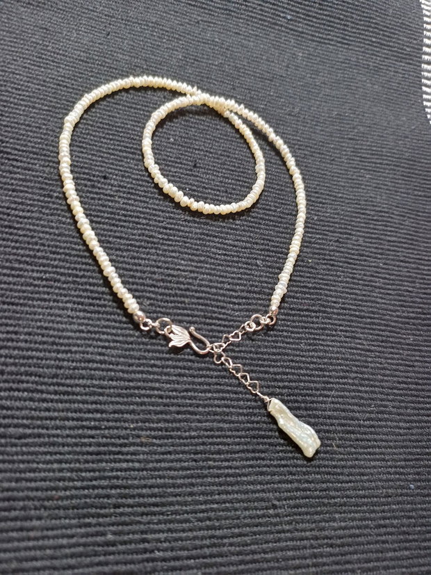 Colier argint perle naturale de cultura baroc rondele mini perla naturala keshi inchidere frontala minimalist boho chic trendy - Transport gratuit