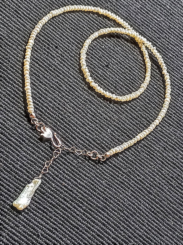 Colier argint perle naturale de cultura baroc rondele mini perla naturala keshi inchidere frontala minimalist boho chic trendy - Transport gratuit