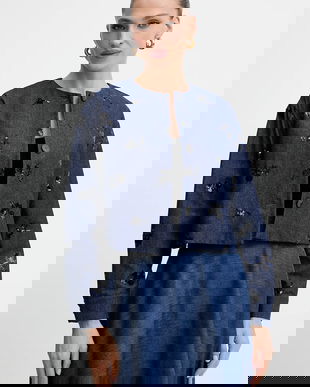 Marella jachetă denim Emme by Marella culoarea bleumarin, un singur rând de nasturi, 2525046111200