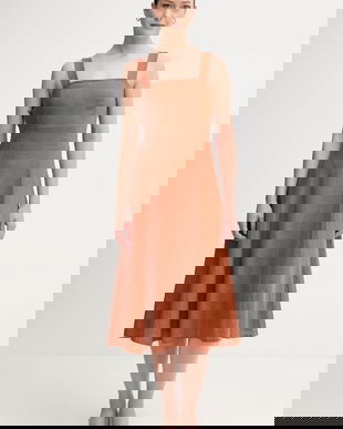 United Colors of Benetton rochie din in culoarea portocaliu, midi, evazați, 4AGHDV0AG