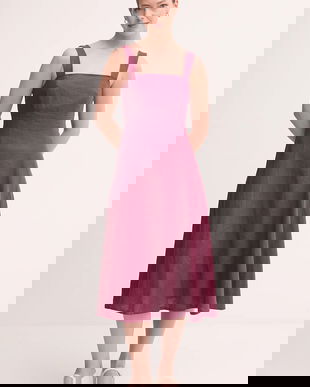 United Colors of Benetton rochie din in culoarea bordo, midi, evazați, 4AGHDV0AG