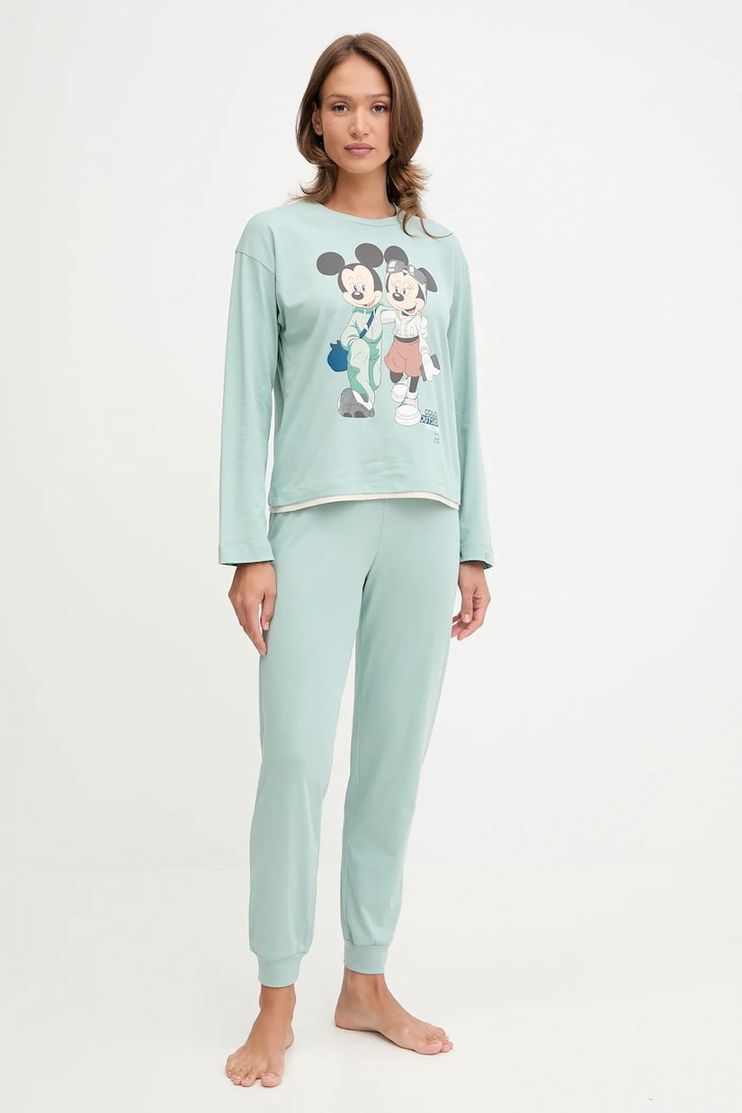 United Colors of Benetton pijamale de bumbac culoarea turcoaz, bumbac, 30963P049