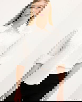 Desigual cămașă BROIDFLO culoarea alb, cu guler clasic, regular, 25WWCW13