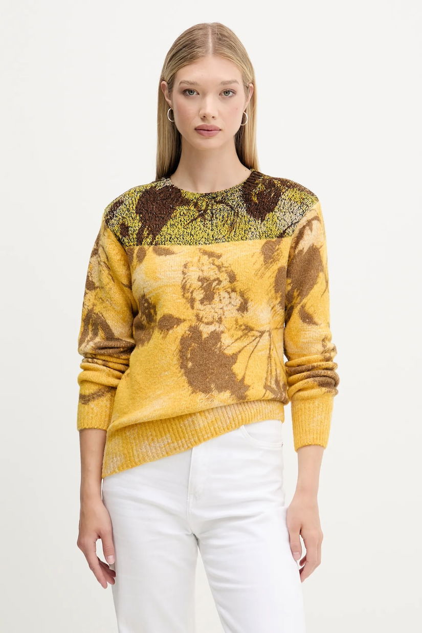 Desigual pulover din amestec de lână ADAK culoarea galben, light, 25WWJF30