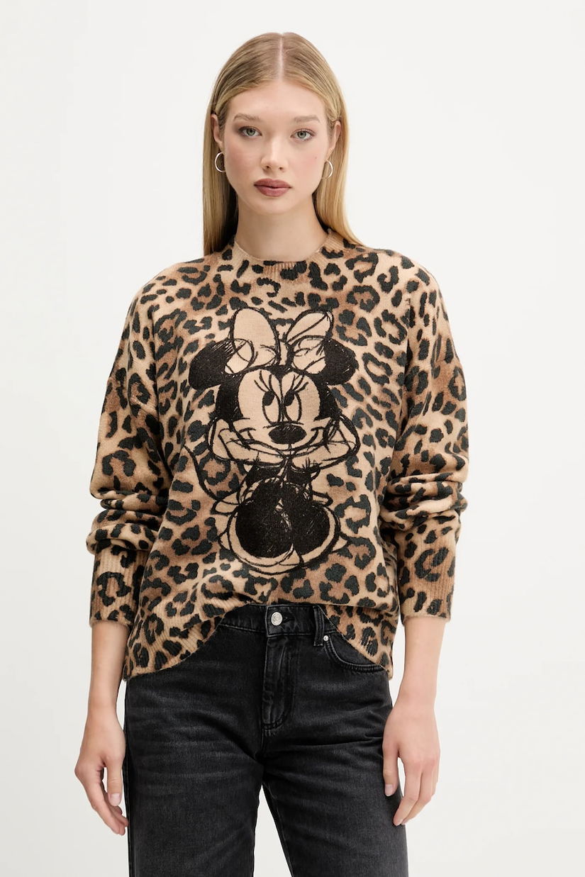 Desigual pulover MINNIE culoarea maro, light, 25WWJF43