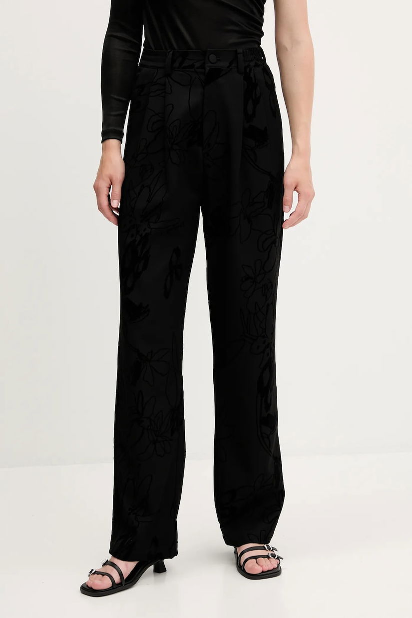 Desigual pantaloni FLOCK culoarea negru, lat, high waist, 25WWPW05