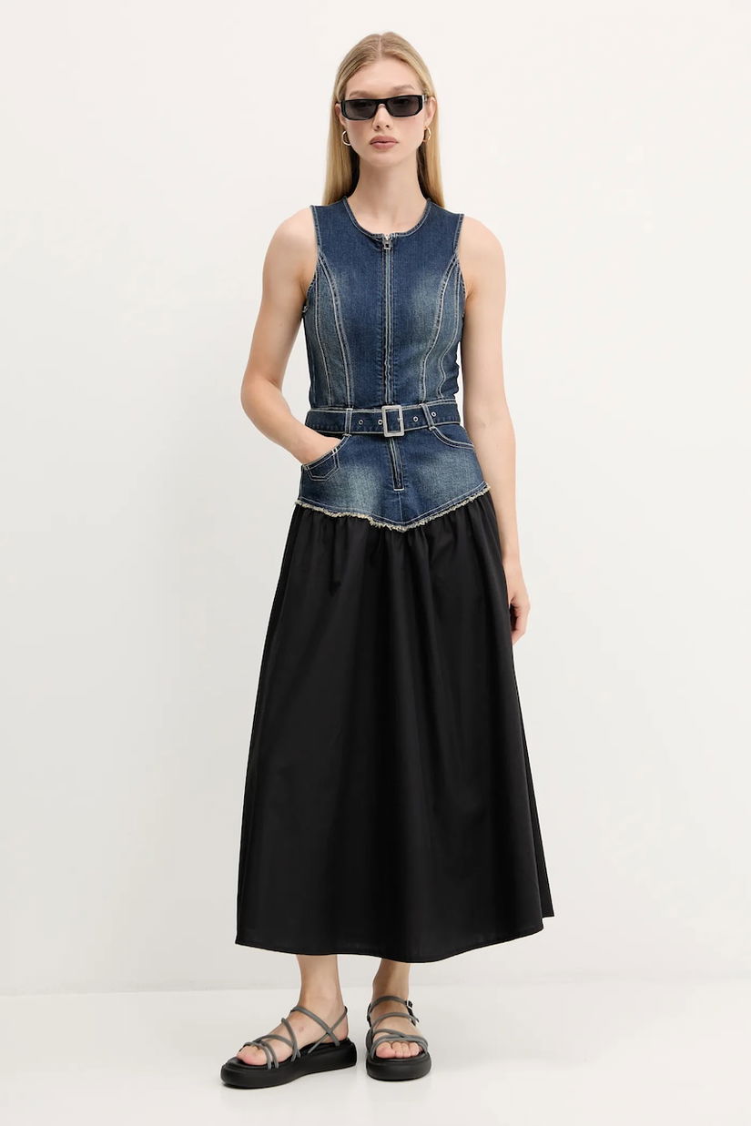 Desigual rochie POPLIN culoarea bleumarin, midi, evazați, 25WWVD03