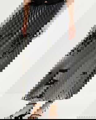 Desigual fustă NEWSPAPERS culoarea negru, midi, evazați, 25WWFW09