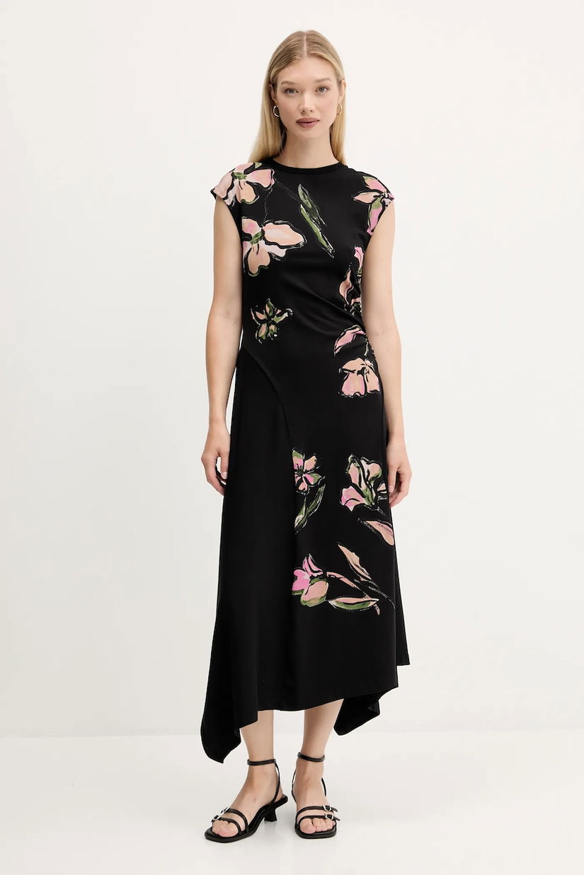 Desigual rochie KATRINA culoarea negru, midi, evazați, 25WWVK12