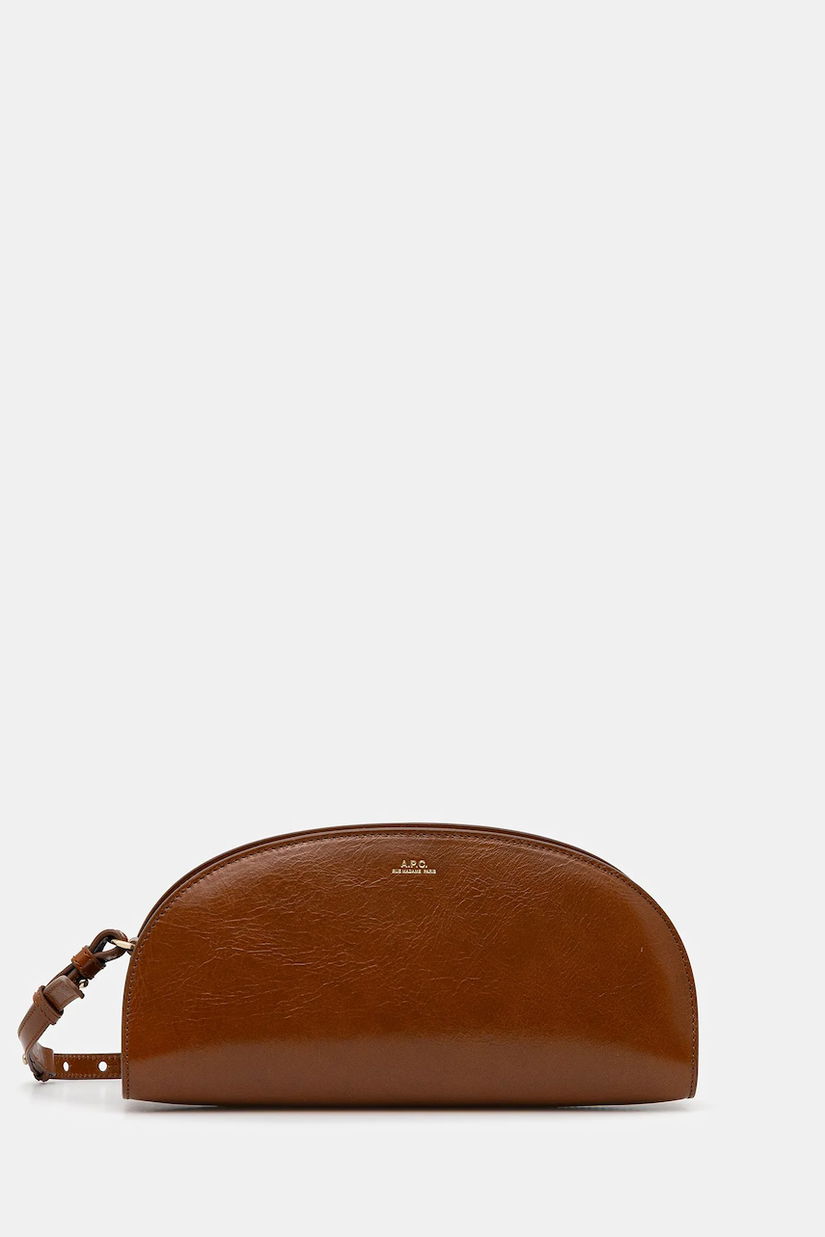 A.P.C. poșetă de piele sac demi-lune shoulder culoarea maro, PXCCK.F61997