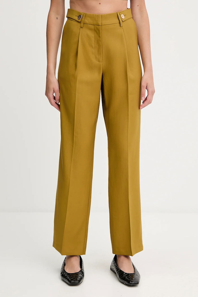 Morgan pantaloni culoarea galben, drept, high waist, PFIJA.F