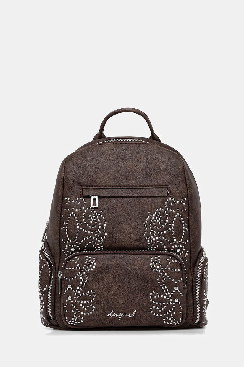 Desigual rucsac POKER FACE CHEST culoarea maro, mic, cu imprimeu, 25WAKP22