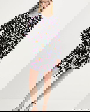 Desigual rochie FLOR ACRILICA culoarea negru, mini, evazați, 25WWVW09