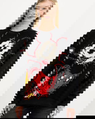 Desigual bluză HELLO MICKEY culoarea negru, cu imprimeu, 25WWSK14