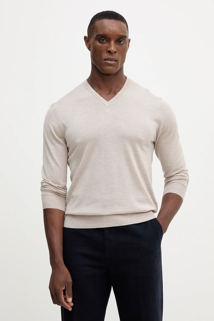 Hackett London pulover de lână culoarea bej, light, HM7000001