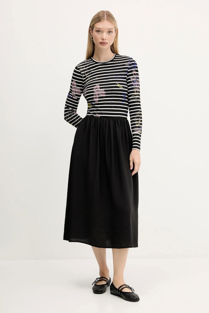 Desigual rochie RAYA HIBRIDA culoarea negru, midi, evazați, 25WWVW15