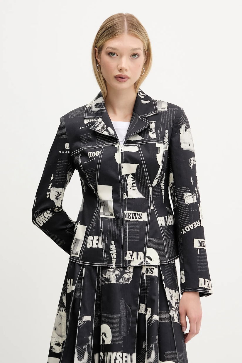 Desigual sacou NEWSPAPER BLAC culoarea negru, un singur rând de nasturi, cu imprimeu, 25WWEW20
