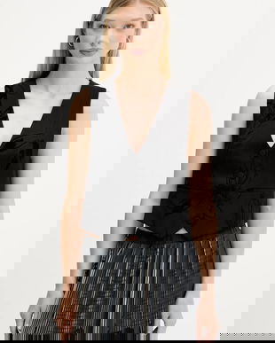 Desigual vestă FLOCK culoarea negru, un singur rând de nasturi, 25WWEW70