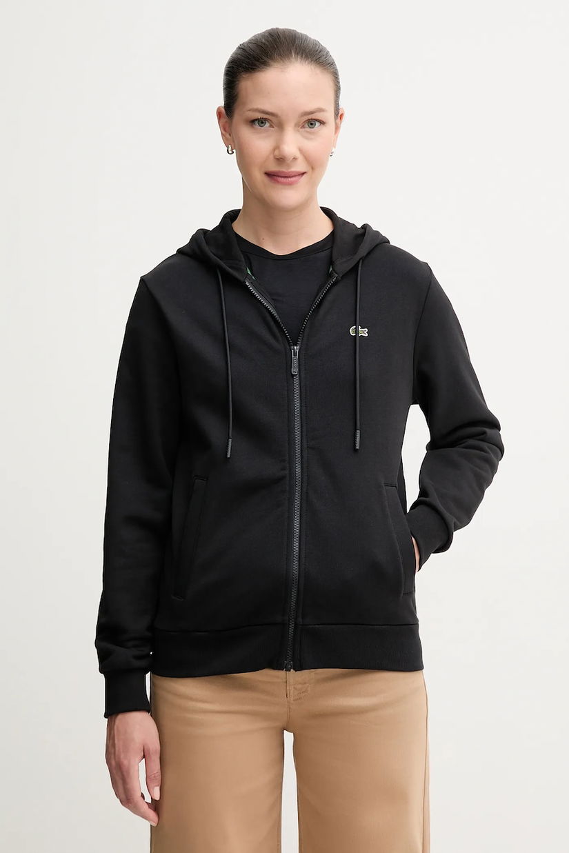 Lacoste hanorac de bumbac culoarea negru, cu glugă, uni, SF5256