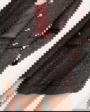 Gaudi pantaloni scurți din lână culoarea maro, uni, high waist, 521FD25003