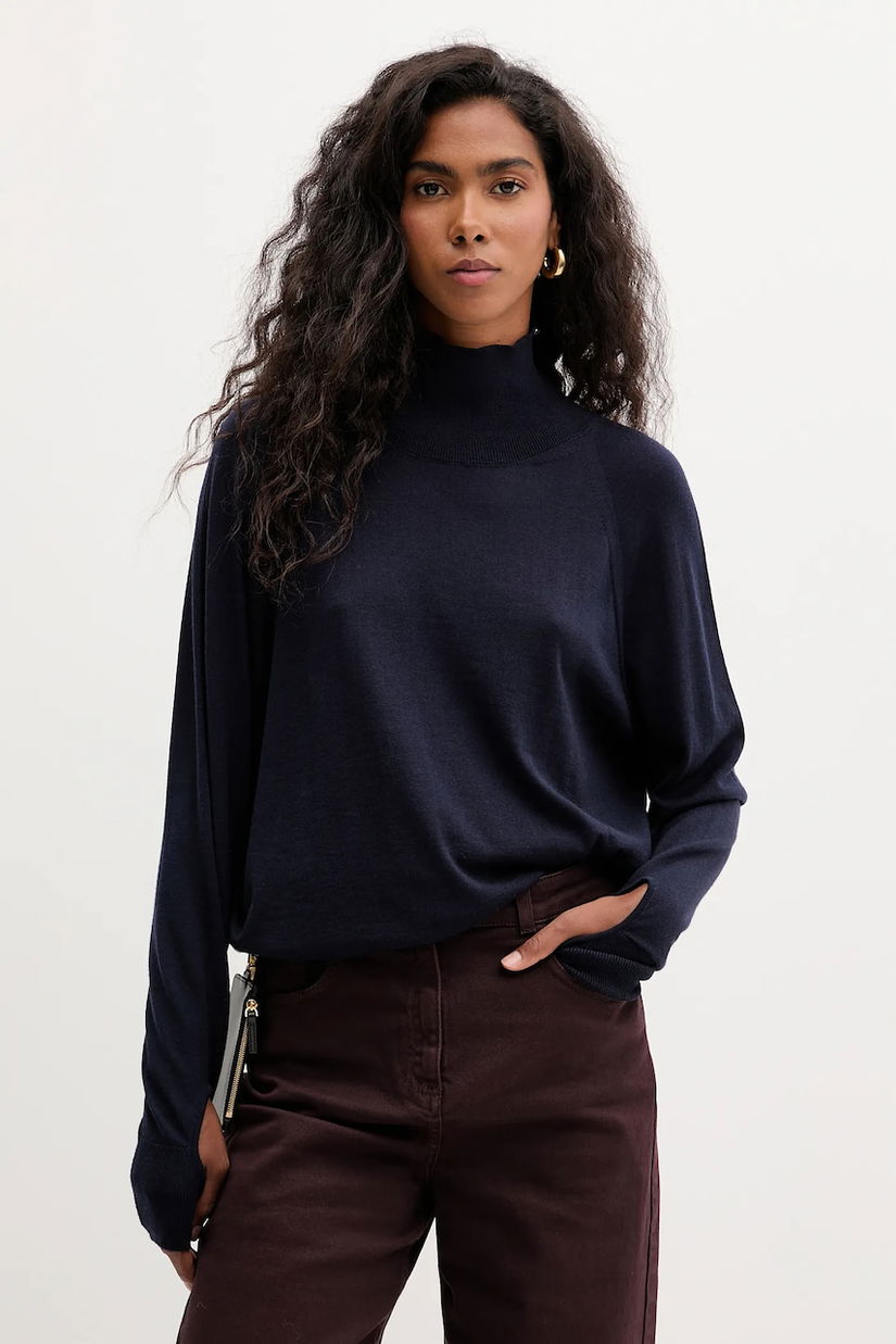 Liviana Conti pulover de lână culoarea bleumarin, light, cu guler, F5WA23