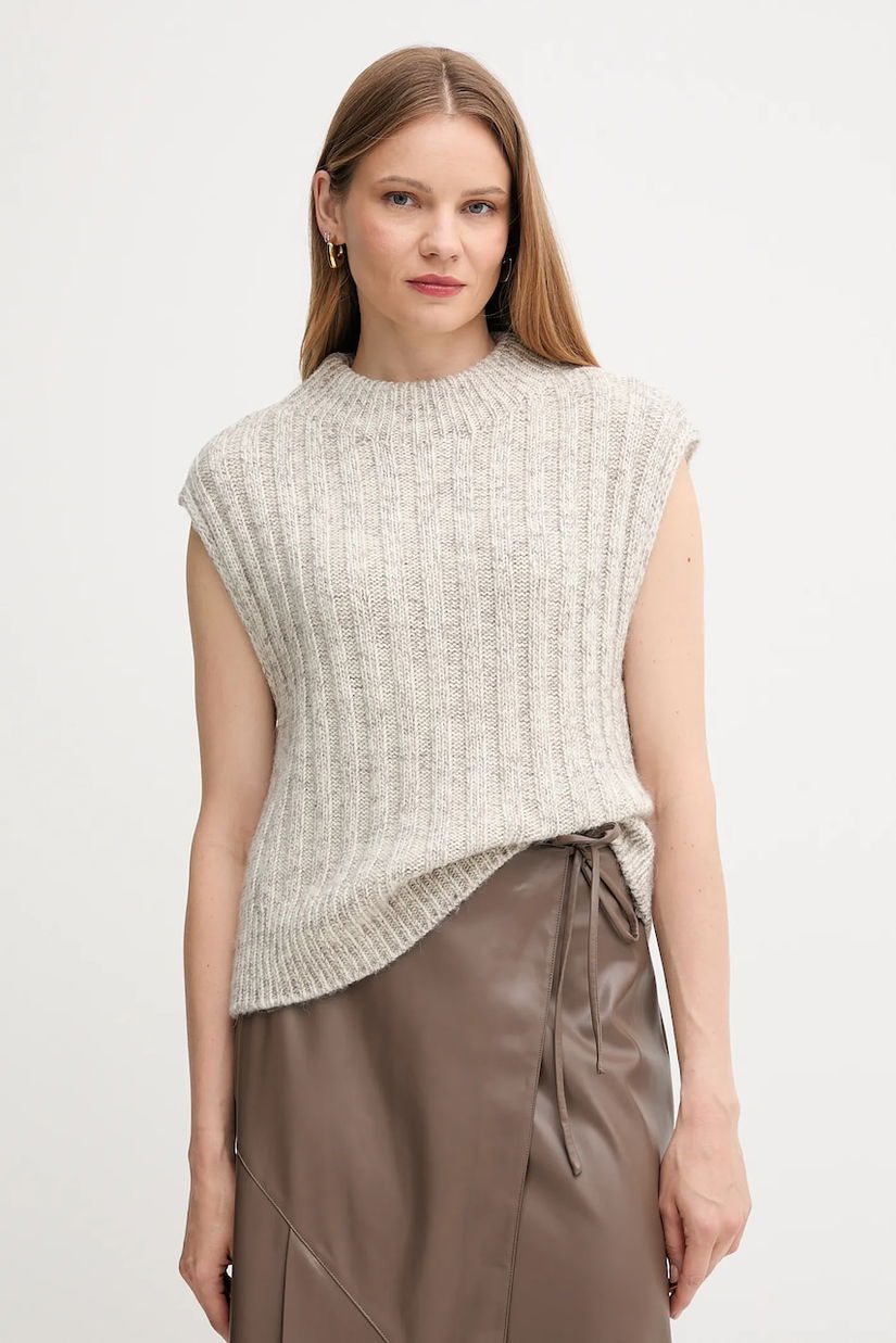 Barbour vestă cu lână ANASTASIA culoarea bej, călduros, LKN1664