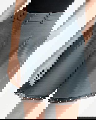 IRO pantaloni scurți din lână culoarea gri, cu imprimeu, high waist, WP30SOLENNA