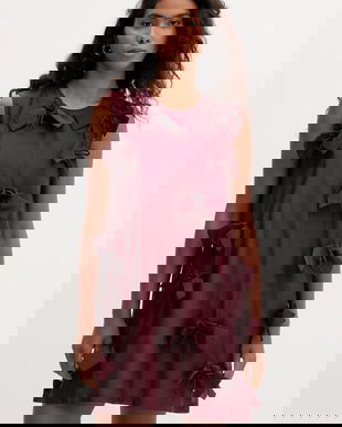 Marella rochie din mătase culoarea bordo, mini, evazați, 2523226191200