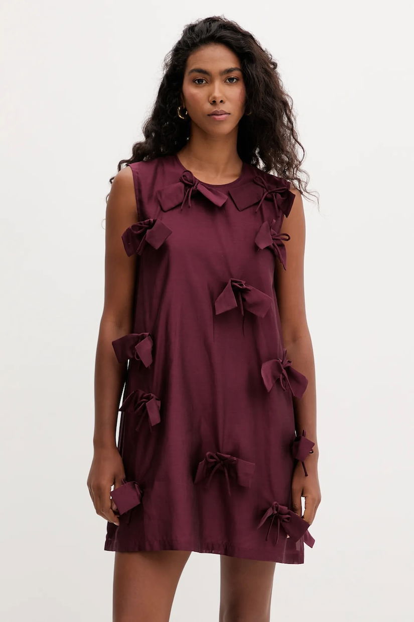 Marella rochie din mătase culoarea bordo, mini, evazați, 2523226191200