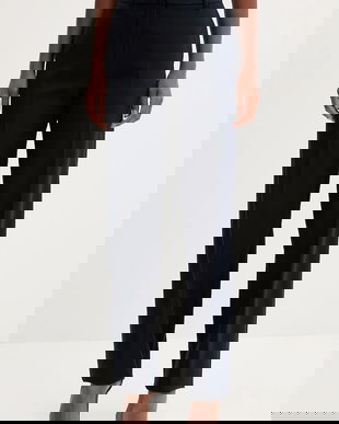 Marella pantaloni din lână culoarea bleumarin, fason țigaretă, high waist, 2523136054200