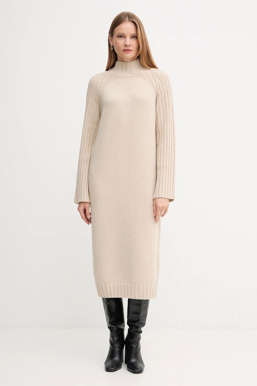 Barbour rochie din lână VERA culoarea bej, midi, drept, LDR0940