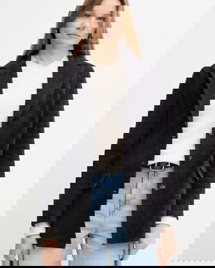 Pedro del Hierro geacă de piele întoarsă culoarea bleumarin, un singur rând de nasturi, uni, 5492121