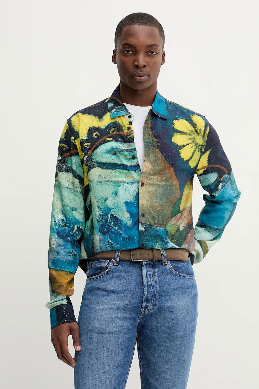 Desigual cămașă JULIO culoarea bleumarin, cu guler clasic, regular, 25WMCW17