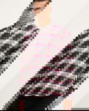 Barbour cămașă din bumbac CROSSFELL culoarea bordo, cu guler button-down, regular, MSH4995